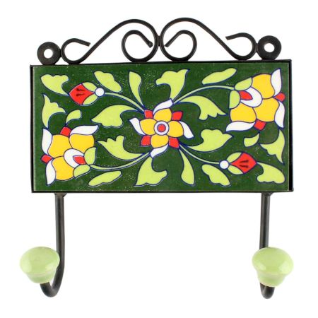 Pea Green Leaf Floral Ceramic Tile Hook